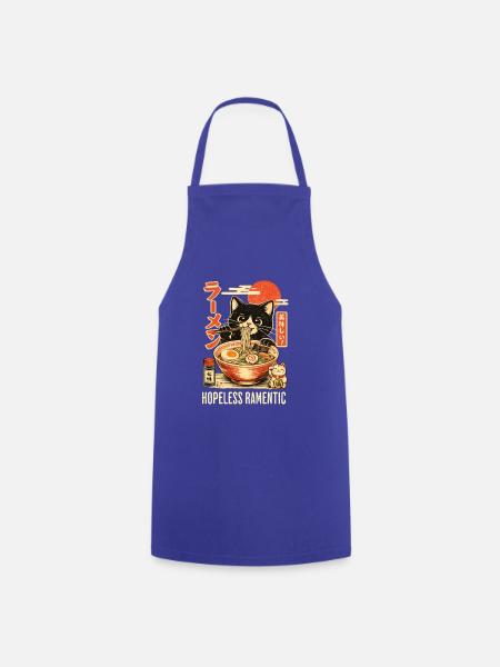 Hopless Ramentic - schwarze Katze isst Ramen - Kochschürze - Royalblau