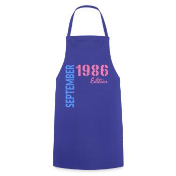 September 1986 Birthday - Cooking Apron - royal blue - Front - AI Model Male 185 dark (185cm)