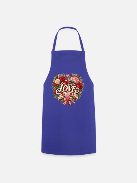 Love Blooms – Romantisches Blumenherz - Kochschürze - Royalblau