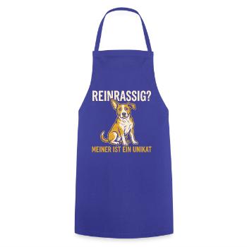 Reinrassig? Meiner ist ein Unikat - Mischling - Kochschürze - Royalblau - Vorne - AI Model Male 185 dark (185cm)