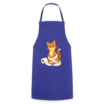 Orangefarbenes getigertes Kätzchen in Toilettenpapier eingewickelt - Kochschürze - Royalblau - Vorne - AI Model Male 185 dark (185cm)