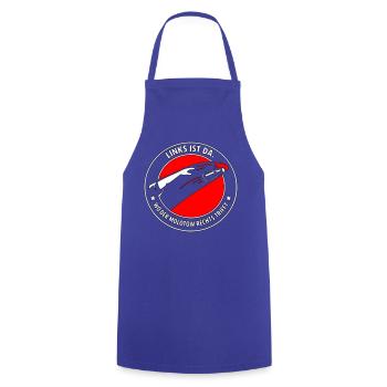 Molotow Logo: Links Ist Da - Kochschürze - Royalblau - Vorne - AI Model Male 185 dark (185cm)