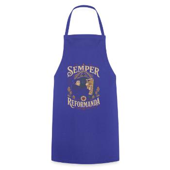 Semper Reformanda - Kochschürze - Royalblau - Vorne - AI Model Male 185 dark (185cm)