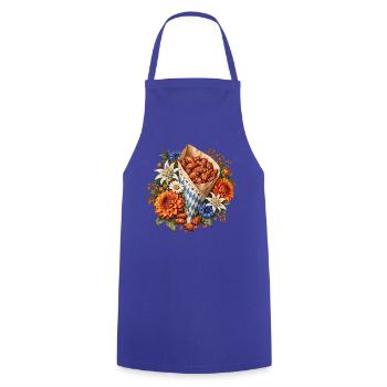 Gebrannte Mandeln mit Edelweiß & Blumen - Kochschürze - Royalblau - Vorne - AI Model Male 185 dark (185cm)