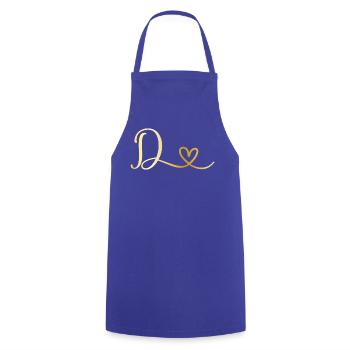Buchstabe D goldenes Monogramm mit Herz - Kochschürze - Royalblau - Vorne - AI Model Male 185 dark (185cm)