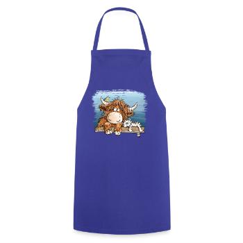 Highland Kuh Mit Katze Bauernhof Tierhumor Cartoon - Kochschürze - Royalblau - Vorne - AI Model Male 185 dark (185cm)