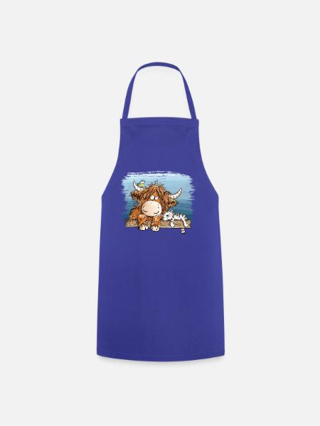 Highland Kuh Mit Katze Bauernhof Tierhumor Cartoon - Kochschürze - Royalblau