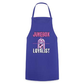Sock Hop - Jukebox Loyalist - Fuenfziger Party - Kochschürze - Royalblau - Vorne - AI Model Male 185 dark (185cm)