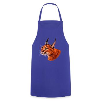 Feuriges karakal design,  Wildkatzenkopf - Kochschürze - Royalblau - Vorne - AI Model Male 185 dark (185cm)