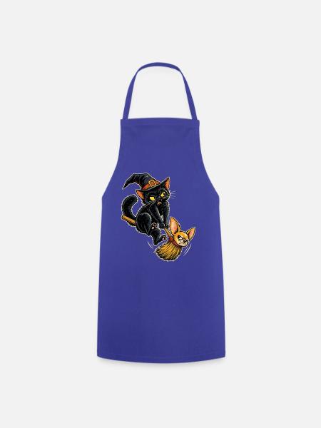 Halloween Hexenkatze mit störrischem - Kochschürze - Royalblau