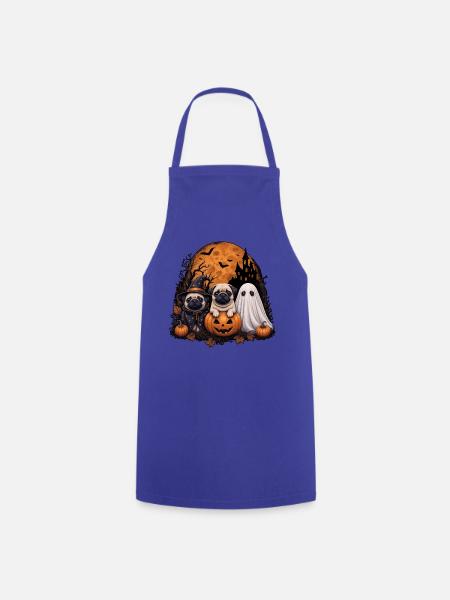 Mops Halloween - Kochschürze - Royalblau