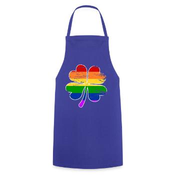 Regenbogen Flagge Vierblättriges Kleeblatt used - Kochschürze - Royalblau - Vorne - AI Model Male 185 dark (185cm)