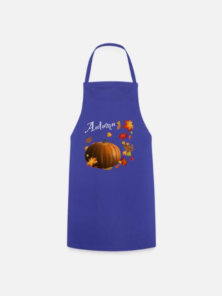 Autumn - Kürbis mit bunten Herbstblättern - Kochschürze - Royalblau