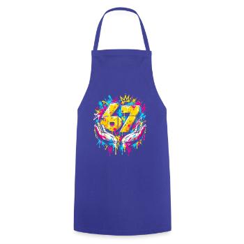 6 7 Meme Neon Graffiti Splash - Kochschürze - Royalblau - Vorne - AI Model Male 185 dark (185cm)