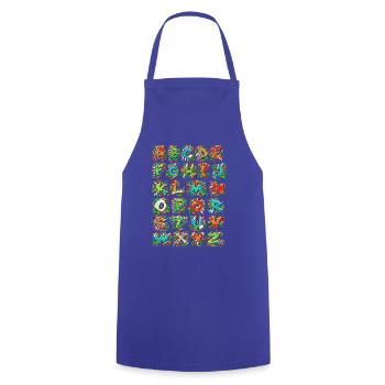 Explosives Tropenalphabet - Kochschürze - Royalblau - Vorne - AI Model Male 185 dark (185cm)