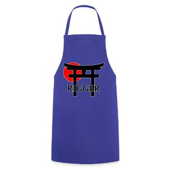Rigger unter Torii und roter Sonne (schwarz) - Kochschürze - Royalblau - Vorne - AI Model Male 185 dark (185cm)