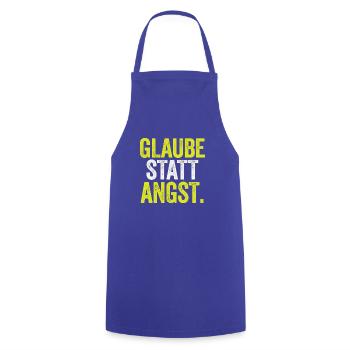 Glaube statt Angst – Markus 5,36 - Kochschürze - Royalblau - Vorne - AI Model Male 185 dark (185cm)