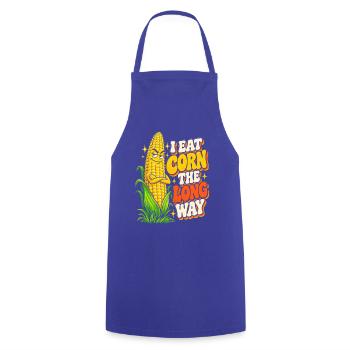 Mais Langweg Spruch Cartoon - Kochschürze - Royalblau - Vorne - AI Model Male 185 dark (185cm)