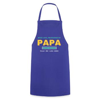 Papa – Neues Level freigeschaltet - Kochschürze - Royalblau - Vorne - AI Model Male 185 dark (185cm)