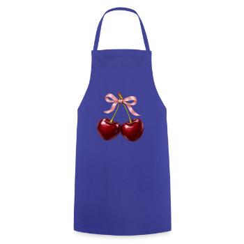 Burgunderrote Kirschen mit zartrosa Schleife - Kochschürze - Royalblau - Vorne - AI Model Male 185 dark (185cm)