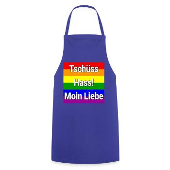 TSCHÜSS HASS MOIN LIEBE REGENBOGEN STATEMENT SHIRT - Kochschürze - Royalblau - Vorne - AI Model Male 185 dark (185cm)