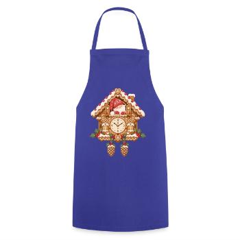 Weihnachtliche Lebkuchen-Kuckucksuhr mit Wichtel  - Kochschürze - Royalblau - Vorne - AI Model Male 185 dark (185cm)