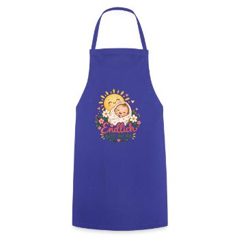 Endlich da: Sonnenbaby mit Blumen - Kochschürze - Royalblau - Vorne - AI Model Male 185 dark (185cm)