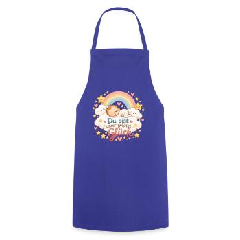 Unser größtes Glück – Baby Regenbogen - Kochschürze - Royalblau - Vorne - AI Model Male 185 dark (185cm)