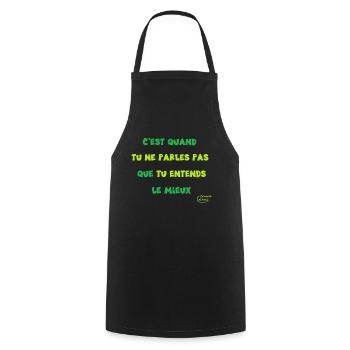65 - Se taire et écouter - Tablier de cuisine - noir - Devant - AI Model Male 185 dark (185cm)