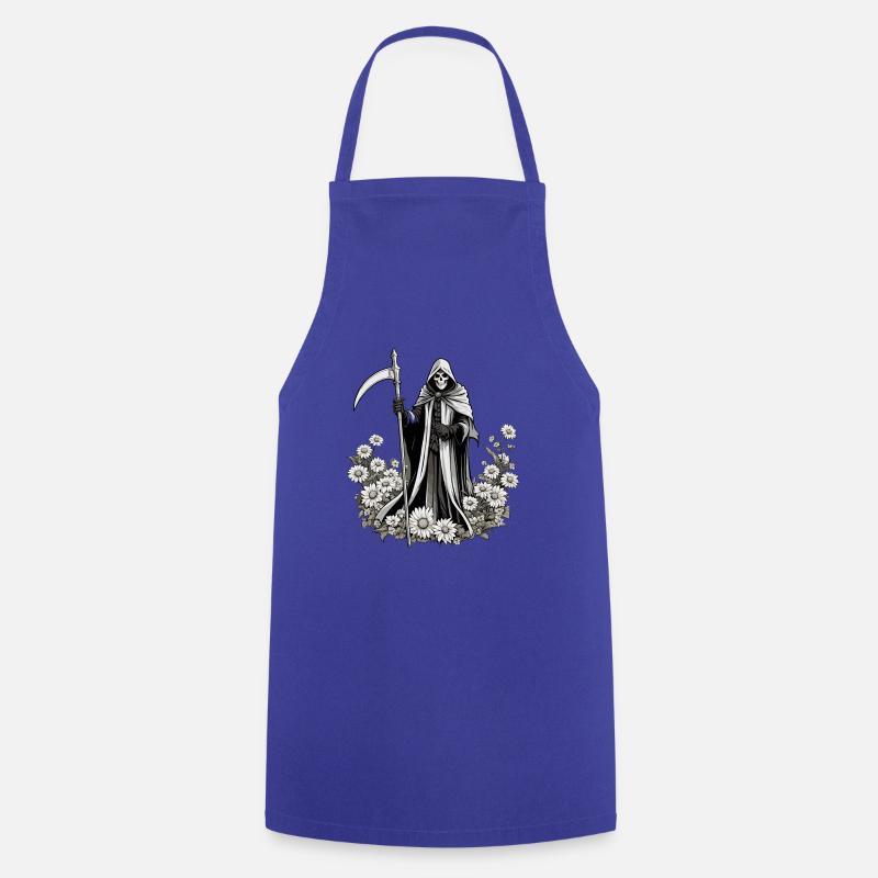 Illustration de fleurs de la Faucheuse - Tablier de cuisine - bleu royal