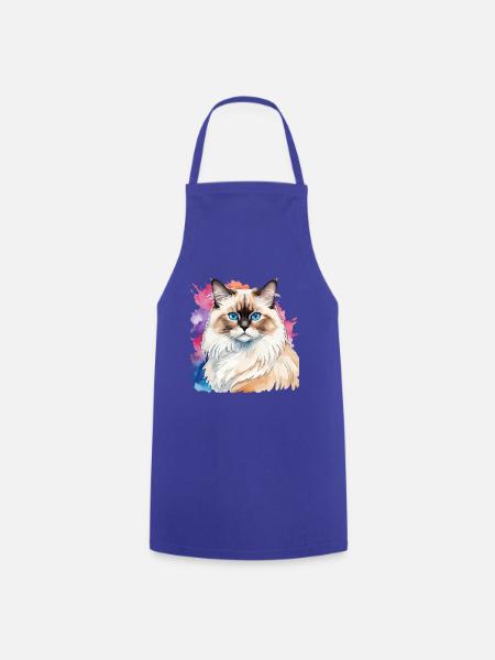 Birmakatze Wasserfarben - Kochschürze - Royalblau