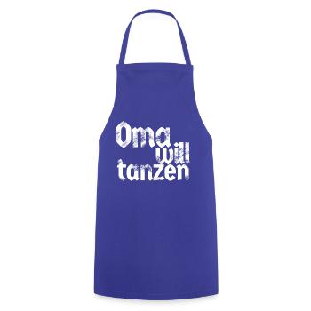 Oma will tanzen - Kochschürze - Royalblau - Vorne - AI Model Male 185 dark (185cm)