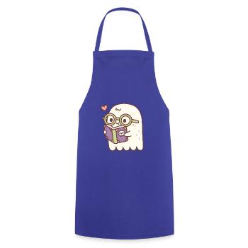 Cute Ghost Reading A Book With A Skull - Cooking Apron - royal blue - Front - AI Model Male 185 dark (185cm)