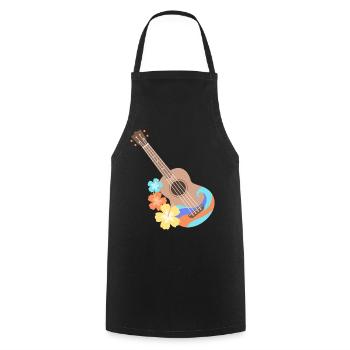 Brown wave pattern ukulele with Hibiscus flowers - Cooking Apron - black - Front - AI Model Male 185 dark (185cm)