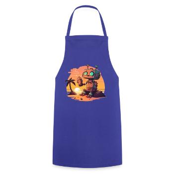 Un petit robot posant une question sur le sens de la vie - Tablier de cuisine - bleu royal - Devant - AI Model Male 185 dark (185cm)