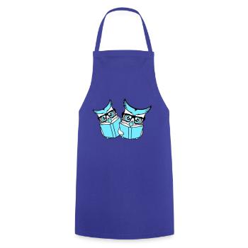 2 hiboux nerd duo geek livre lecture aigle hibou lunettes intelligent - Tablier de cuisine - bleu royal - Devant - AI Model Male 185 dark (185cm)