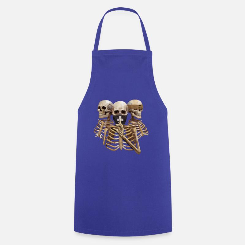Skeleton Hear No Evil. Speak No Evil. See No Evil - Cooking Apron - royal blue