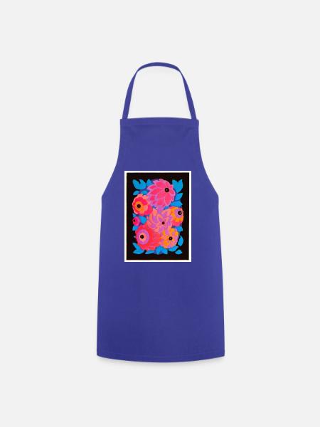 Rosa Art-Déco-Strauß - Kochschürze - Royalblau
