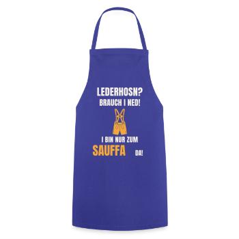 Lederhosn Brauch i ned - Sauffa Spruch Tracht - Kochschürze - Royalblau - Vorne - AI Model Male 185 dark (185cm)