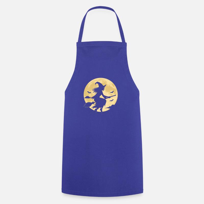 Moonlight Witch on Broom - Cooking Apron - royal blue
