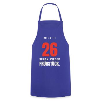 Dart 26 – Schon wieder Frühstück - Kochschürze - Royalblau - Vorne - AI Model Male 185 dark (185cm)