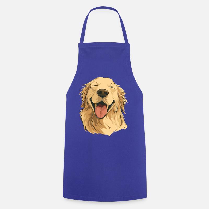 Smiling Golden Retriever - Cooking Apron - royal blue