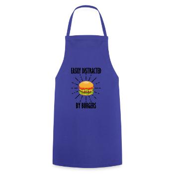 Fast Food Hamburger Cheeseburger mit lustigem - Kochschürze - Royalblau - Vorne - AI Model Male 185 dark (185cm)