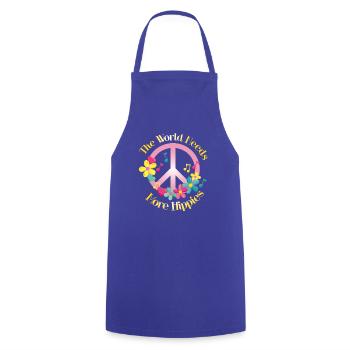 Le monde a besoin de plus de hippies Hippie Flower Power - Tablier de cuisine - bleu royal - Devant - AI Model Male 185 dark (185cm)