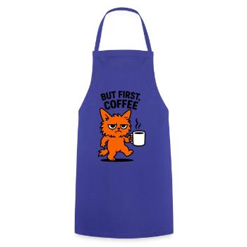 But first coffee cat - Kochschürze - Royalblau - Vorne - AI Model Male 185 dark (185cm)