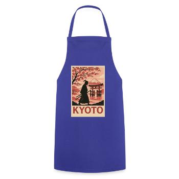 Kyoto Samurai und Kirschblüten Silhouette - Kochschürze - Royalblau - Vorne - AI Model Male 185 dark (185cm)