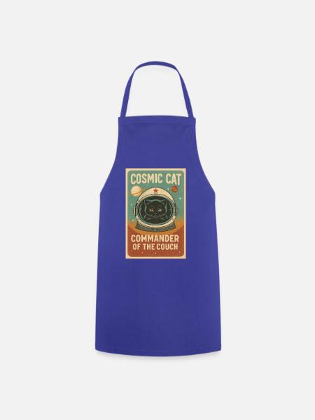 Cosmic Cat – Commander of the Couch | Retro Design - Kochschürze - Royalblau