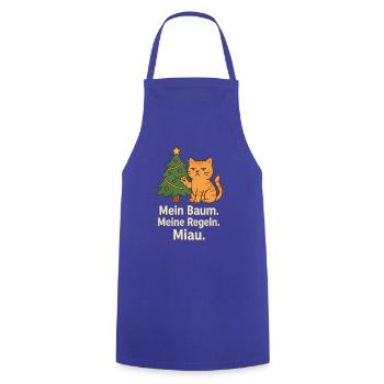 Mon sapin. Mes règles. Miaou. – Humour félin - Tablier de cuisine - bleu royal - Devant - AI Model Male 185 dark (185cm)