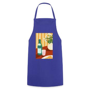 Warmer Stillleben Flasche, weiße Blüten - Kochschürze - Royalblau - Vorne - AI Model Male 185 dark (185cm)