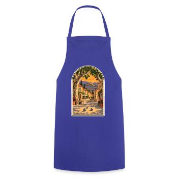 Dorf Provence-Plakat mit Petanque-Kugeln - Kochschürze - Royalblau - Vorne - AI Model Male 185 dark (185cm)
